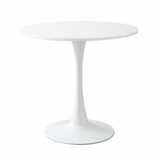 White Round Table, Modern Dining Table, MDF Top and Steel Base Tulip Round Kitchen Table, Mid Century Coffee Table for Living Room 24 inch W2641P192316