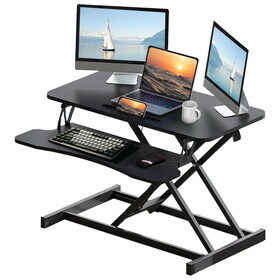 32 inch Desk Converter, Height Adjustable Sit to Stand Riser, Dual Monitor and Laptop Workstation with Wide Keyboard Tray, Black W2641P192319