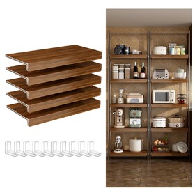 (24 INCH) 5 pcs Wire Shelf Covers, Foamed PVC Wire Rack Covers for Removable Closet (Not Wood), Pantry Shelves for Cabinet Bathroom Kitchen Shelving Decoration (WALNUT Color) W2641P400320