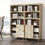 Bookcase,Tall 5 Tier Boho Bookshelf with Door Storage,Adjustable Shelves,Rattan Wood Book Case Shelf,Large Farmhouse Bookcase for Living Room Bedroom Home Office,Oak W2642P178577