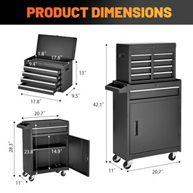 Tool Chest, 5-Drawer Rolling Tool Storage Cabinet with Detachable Top Tool Box, Liner, Universal Lockable Wheels, Adjustable Shelf, Locking Mechanism, Metal Tool Cart for Garage Workshop W2660P180061