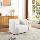 Accent Square Sofa Chair, Boucle Fabric Upholstered Single Cloud Couch Chair, Japandi Style Armchair for Living Room, 1 Seater Sofa W2664P263293
