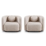 2PCS. Accent Square Sofa Chair, Boucle Fabric Upholstered Single Cloud Couch Chair, Japandi Style Armchair for Living Room, 1 Seater Sofa W2664S00016
