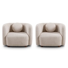 2PCS. Accent Square Sofa Chair, Boucle Fabric Upholstered Single Cloud Couch Chair, Japandi Style Armchair for Living Room, 1 Seater Sofa W2664S00016