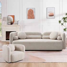 C3-2507, Sofa Sets 3 Seater +1 Seater, Luxury Modern Couch for Living Room, Beige Boucle Fleece Upholstered Comfy Couch for Apartment Home Office, Light Beige W2664S00054