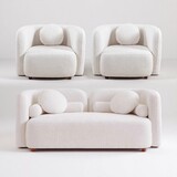 2+1+1, Luxury Modern Sofa Couch for Living Room, White Boucle Upholstered Cloud Couch for Apartment Home Office