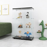 Two-door Glass Display Cabinet 3 Shelves with Door, Floor Standing Curio Bookshelf for Living Room Bedroom Office, 49.3