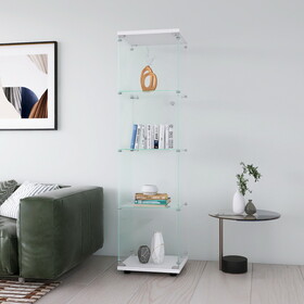 Glass Display Cabinet 4 Shelves with Door, Floor Standing Curio Bookshelf for Living Room Bedroom Office, 64.7"*16.7"*14.3" white W2670P197181