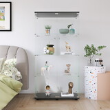 Two-door Glass Dispiay Cabinet 4 Shelves with Door,Floor Standing Curio Bookshelf for Living Room Bedroom Office,64.7