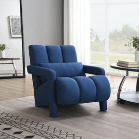 Modern Upholstered accent chair, Comfortable Linen Fabric with a pillow for Living room,bedroom. Linen, Navy Blue W2671P192548