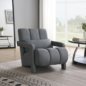 Modern Upholstered accent chair, Comfortable Linen Fabric with a pillow for Living room,bedroom.Linen, Dark Grey W2671P192566