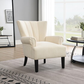 Modern Accent Living Room Chairs,Polyester Armchair Club Chair with channel back, Accent chair for Living room, Bedroom Reading room, soft fabric, wooden Leg, Beige W2671P196302