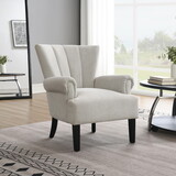 Modern Accent Living Room Chairs,Polyester Armchair Club Chair with channel back, Accent chair for Living room, Bedroom Reading room, soft fabric, wooden Leg, Light Grey W2671P196441