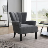 Modern Accent Living Room Chairs,Polyester Armchair Club Chair with channel back, Accent chair for Living room, Bedroom Reading room, soft fabric, wooden Leg, Dark Grey W2671P196442