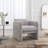 Arm Chair with waved arms, Metal decoration on both side arms, Accent chair for Primary Living Space,Living room,Bedroom, Teddy Fabric, Light Grey W2671P202961