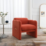 Arm Chair with waved arms, Metal decoration on both side arms, Accent chair for Primary Living Space, Living room, Bedroom, Teddy Fabric, Orange W2671P202964