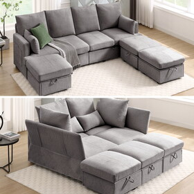 Modern U shape Modular Sofa, 7 Seat Chenile sectional Couch Set with 2 pilows lncluded, freely CombinableIndoor Funiture for Living Room,Apartment, Office, 3 Colors W2674S00006