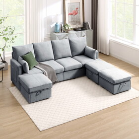 Modern U shape Modular Sofa, 7 Seat Chenile sectional Couch Set with 2 pilows lncluded, freely CombinableIndoor Funiture for Living Room,Apartment, Office, 3 Colors W2674S00013