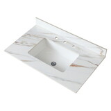 37 inch Marble Vanity Top, Bathroom Vanity Top with Undermount Rectangular Middle Sink and 4