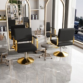 Hydraulic Salon Chair - 360° Swivel Barber Stylist Chair with Pump, Non-Tilting Hairdressing Chair for Hair Salons, Tattoo & Beauty Spa (Professional Stylist Equipment)(Black+Gold) W2700P318173