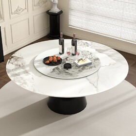 59" Marble Round Dining Table, Sintered Stone Round Dining Table with Stainless Steel Cone Base, Sturdy Dining Table for Kitchen Dining Room for 6-8 people W2700S00033