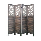 4 Panel Room Dividers, 6FT Carved Wood Room Divider Partition Room Dividers Wall Wooden Carved Folding Privacy Screens Foldable Panel Wall Divider for Office Restaurant, Rustic Brown W2701P189916