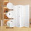 4 Panel Room Divider, 5.6ft Pegboard Display Wooden Room Divider Folding Privacy Screen Room Divider Freestanding Peg Board Display for Trade Show Craft Show Home Wall Organizer, Elegant White
