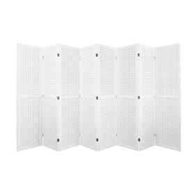 8 Panel Room Divider, 5.6ft Pegboard Display Wooden Room Divider Folding Privacy Screen Room Divider Freestanding Peg Board Display for Trade Show Craft Show Home Wall Organizer,Elegant White