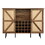 Oak Color Faux Rattan Barn Door Wine Cabinet with Wine Rack and Wine Glass Rack, Double Door Design with Removable Shelves, Rustic Wood Storage Cabinet W2702P183971