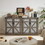 Slate Gray Faux Rattan Sideboard with Barn Doors Rustic Sideboard, Living Room, Entryway, Bedroom, Dining Room 4-Door Storage Cabinet W2702P184395