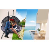 Double Swing Egg Chair with Stand Indoor Outdoor, UV Resistant 2 People Hanging Anti-Rust Wicker Rattan Frame 530 lbs Capacity Oversized Hammock for Patio Bedroom Black W2707P184387