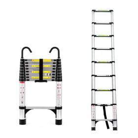 8.5FT telescopic ladder, telescopic aluminum alloy multi-purpose folding telescopic ladder with hooks and triangular support frame, suitable for outdoor work at home or RV W2717P186103