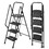 Four step ladder, lightweight folding four step stool, wide anti slip pedal and safety handle, sturdy steel ladder, multi-purpose step ladder, suitable for home, kitchen, and office elevators