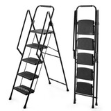 5-step ladder, folding ladder stool, with anti slip wide pedals, steel ladder, with safety anti slip handle, lightweight 300 pound portable steel ladder stool in black W2717P186130
