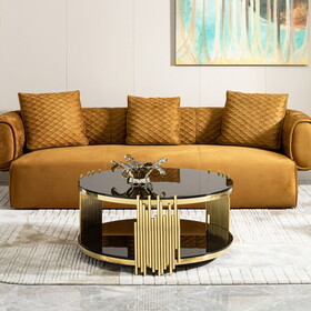 double layer black tempered glass top stainless steel round coffee table for living room W2723S00010