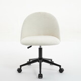 White Boucle office chair Desk Chair, Mid-Back Adjustable Swivel Computer Chair with Black Legs, Modern Upholstered Desk Chair with Wheels