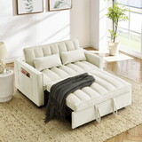 modern velvet loveseat sofa couch pull out bed,3 in one convertible for living room sofa bed,beige W2727P188379