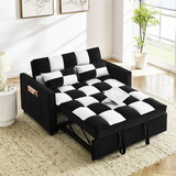 modern velvet loveseat sofa couch pull out bed,3 in one convertible for living room sofa bed,black white W2727P188381