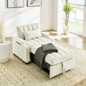 modern velvet armchair sofa couch pull out bed,3 in one convertible for living room sofa bed,beige W2727P188583