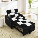 modern velvet armchair sofa couch pull out bed,3 in one convertible for living room sofa bed,black white W2727P188589