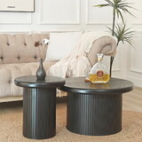Modern Round Coffee Table Set - Dual Table Combination with Unique Fluted Table Leg Design, Stylish Living Room Furniture W2729P199131