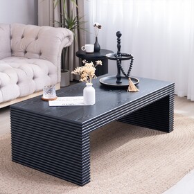 47.6" Modern Black Ribbed Coffee Table - Rectangular Low Profile Center Table for Living Room