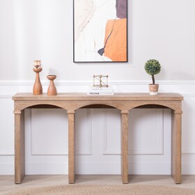 Rustic Archway Console Table - 60"Long Entryway Table with Decorative Arched Legs, Natural Wood Finish, Narrow Sofa Table for Hallway, Living Room, or Foyer W2729P330225