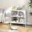 Metal Sideboard Cabinet,Accent Storage Cabinet with 2 Glass doors,Modern Coffee Bar Cabinet with Adjustable Shelves 200 lbs Capacity for Kitchen, Living Room and Hallway, White W2735P186326
