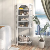 Metal Glass Door Display Storage Cabinet - 5-Tier Cube Bookshelf Storage Cabinet with 3 Adjustable Shelves for kitchen, dining room, living room, bathroom, home office,White W2735P186328