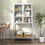 59"H Metal Storage Cabinet, Display Storage Cabinet with Glass Doors and 2 adjustable Shelves, Tall Bookcase Modern Bookshelf Cabinet for Home Office, Living Room, Pantry W2735P186331