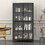 Premium Black Metal Storage Cabinet with Tempered Glass Doors, Adjustable Shelves, Anti-Tipping Device, Magnetic Silent Closure, and Adjustable Feet for Home and Office Use W2735P186334