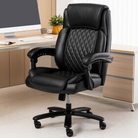 Executive Office Chair - 500lbs Heavy Duty Office Chair, Wide Seat Bonded Leather Office Chair with 30-Degree Back Tilt & Lumbar Support (Black) W2743P185873