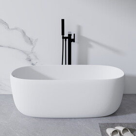 51" Freestanding Bathtub Resin Stone Soaking Bathtub Solid Surface Modern Tubs with Overflow and Pop-up Drain in White W2753P191225