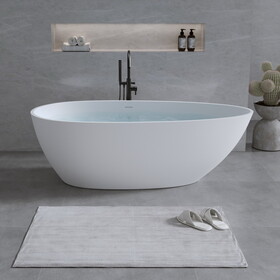 59" Solid Surface Matte Tub, Freestanding Solid Surface Resin Stone Bathtub, Solid Surface Matte White Soaking Tub,Free Standing Tub with Overflow and Pop-up Drain, Matte White W2753P191227